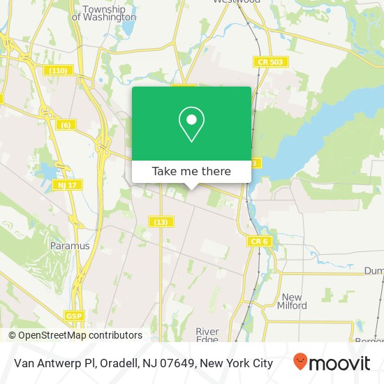 Mapa de Van Antwerp Pl, Oradell, NJ 07649