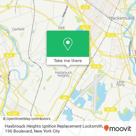 Hasbrouck Heights Ignition Replacement Locksmith, 196 Boulevard map