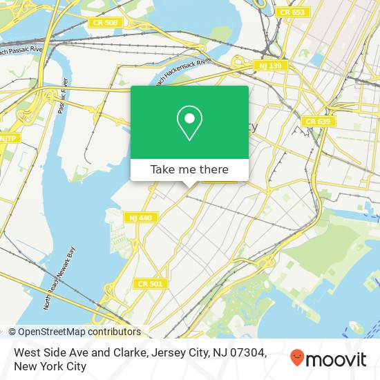 Mapa de West Side Ave and Clarke, Jersey City, NJ 07304