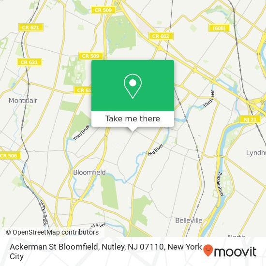 Mapa de Ackerman St Bloomfield, Nutley, NJ 07110