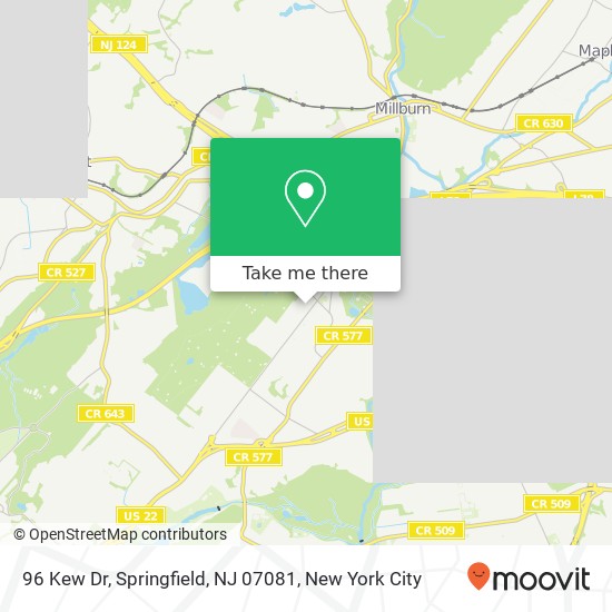 96 Kew Dr, Springfield, NJ 07081 map