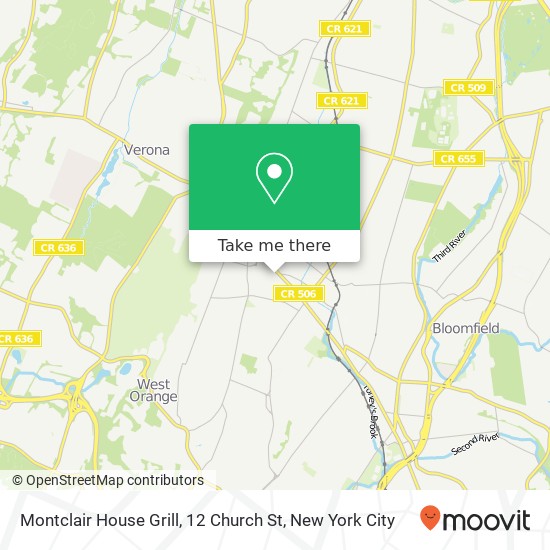 Mapa de Montclair House Grill, 12 Church St