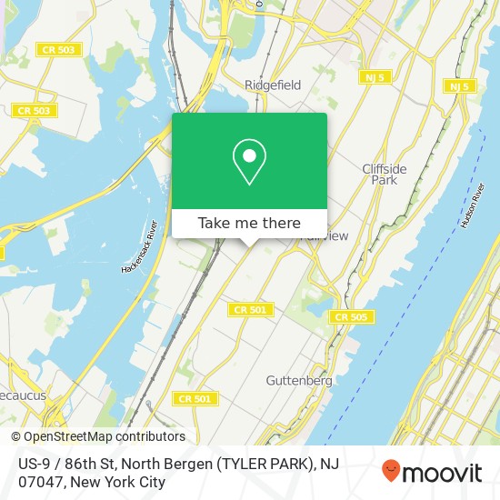 US-9 / 86th St, North Bergen (TYLER PARK), NJ 07047 map