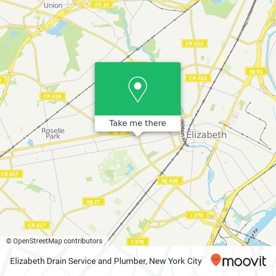 Elizabeth Drain Service and Plumber map