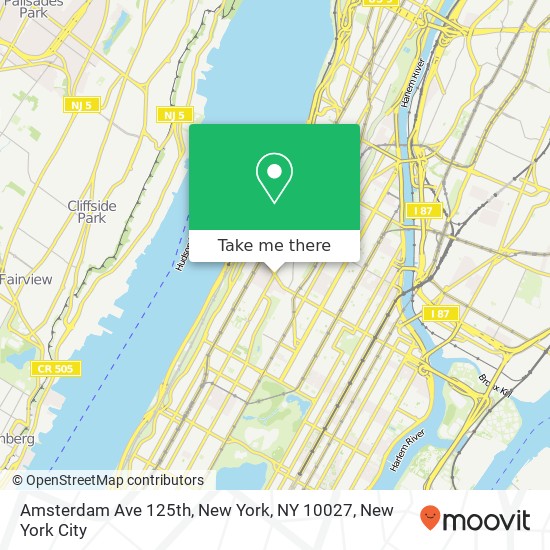 Amsterdam Ave 125th, New York, NY 10027 map
