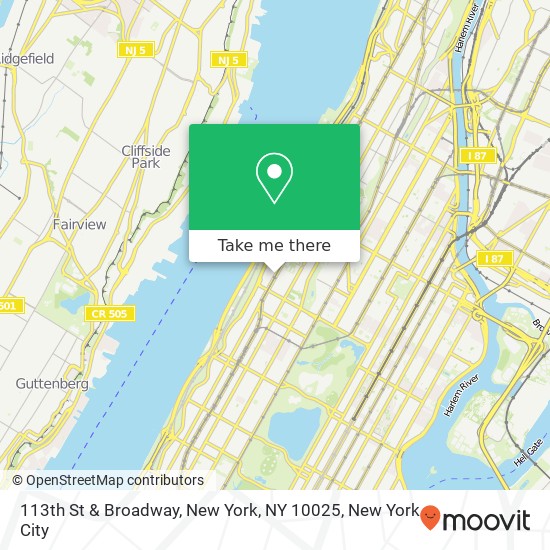 113th St & Broadway, New York, NY 10025 map