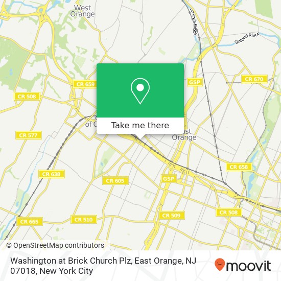 Mapa de Washington at Brick Church Plz, East Orange, NJ 07018