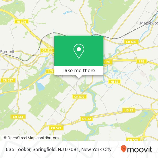 Mapa de 635 Tooker, Springfield, NJ 07081