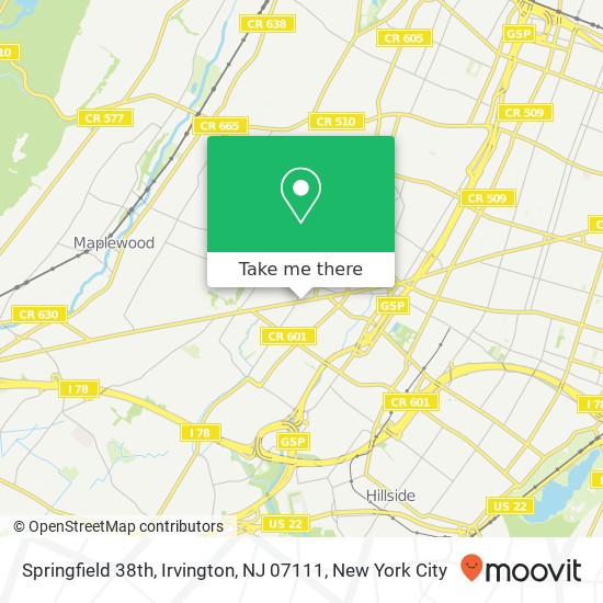 Mapa de Springfield 38th, Irvington, NJ 07111