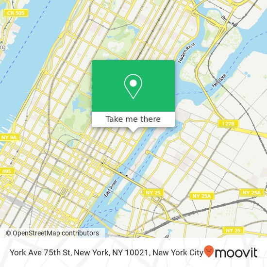 York Ave 75th St, New York, NY 10021 map
