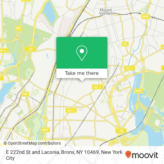 Mapa de E 222nd St and Laconia, Bronx, NY 10469