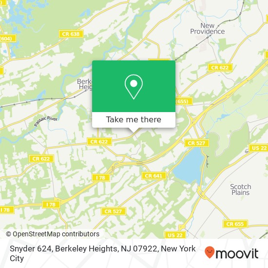 Mapa de Snyder 624, Berkeley Heights, NJ 07922