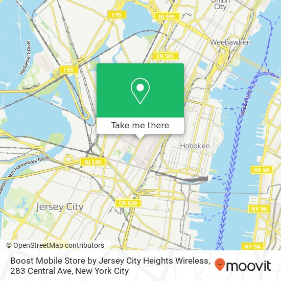 Mapa de Boost Mobile Store by Jersey City Heights Wireless, 283 Central Ave