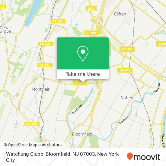 Mapa de Watchung Clubb, Bloomfield, NJ 07003