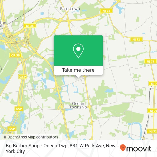 Mapa de Bg Barber Shop - Ocean Twp, 831 W Park Ave