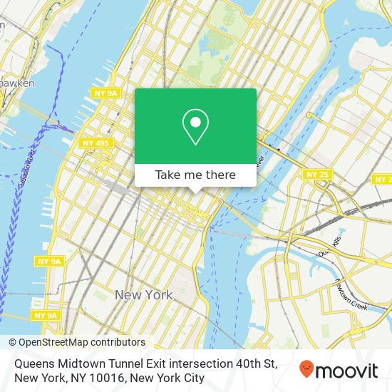 Mapa de Queens Midtown Tunnel Exit intersection 40th St, New York, NY 10016
