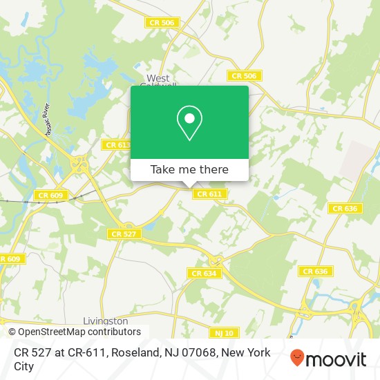 Mapa de CR 527 at CR-611, Roseland, NJ 07068