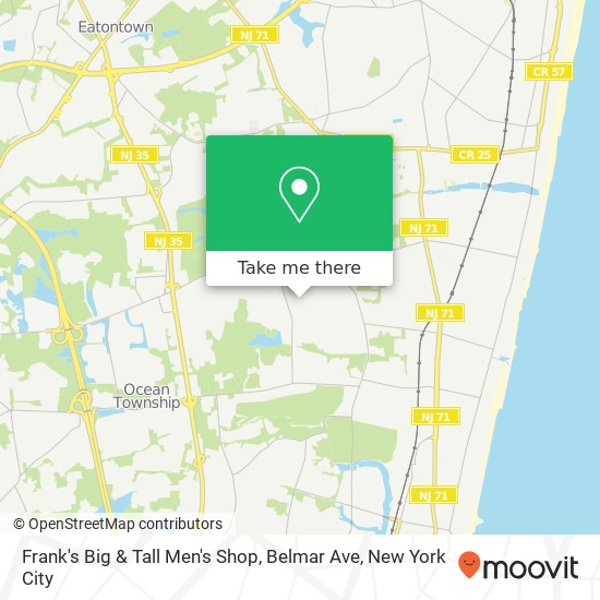 Frank's Big & Tall Men's Shop, Belmar Ave map