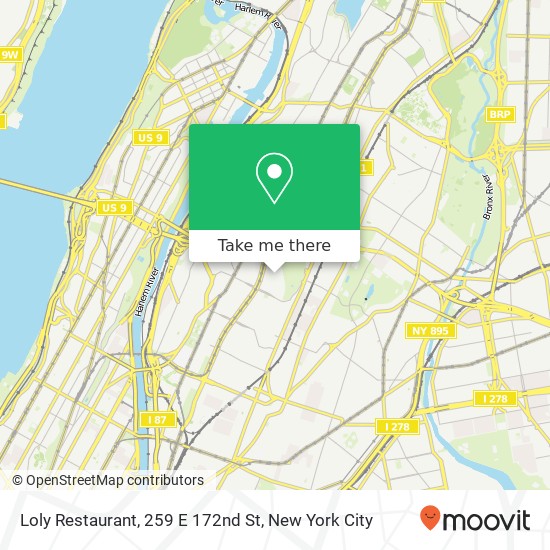 Mapa de Loly Restaurant, 259 E 172nd St