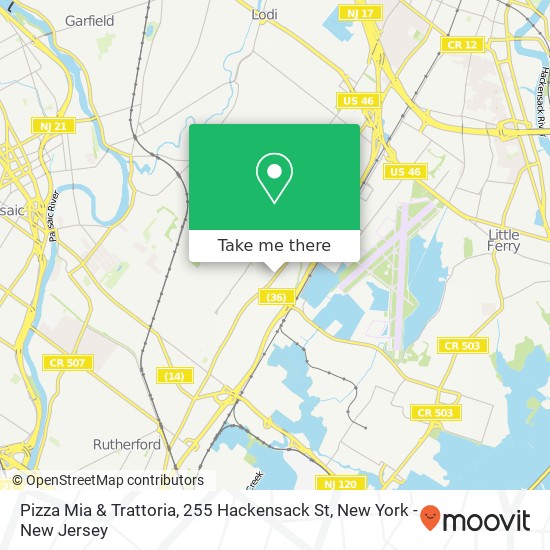 Mapa de Pizza Mia & Trattoria, 255 Hackensack St