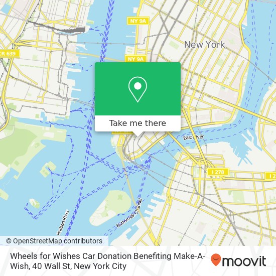 Mapa de Wheels for Wishes Car Donation Benefiting Make-A-Wish, 40 Wall St
