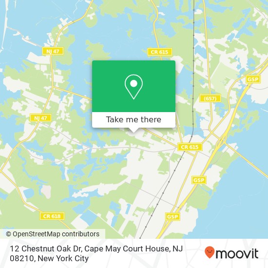 Mapa de 12 Chestnut Oak Dr, Cape May Court House, NJ 08210