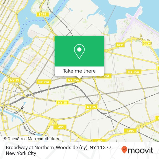 Broadway at Northern, Woodside (ny), NY 11377 map