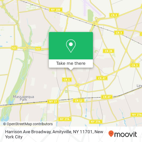 Mapa de Harrison Ave Broadway, Amityville, NY 11701