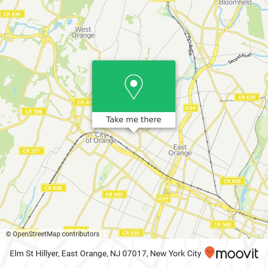 Mapa de Elm St Hillyer, East Orange, NJ 07017