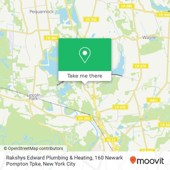 Mapa de Rakshys Edward Plumbing & Heating, 160 Newark Pompton Tpke