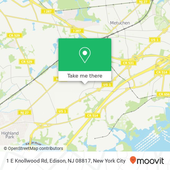 Mapa de 1 E Knollwood Rd, Edison, NJ 08817