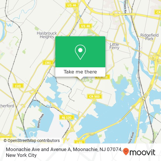 Mapa de Moonachie Ave and Avenue A, Moonachie, NJ 07074