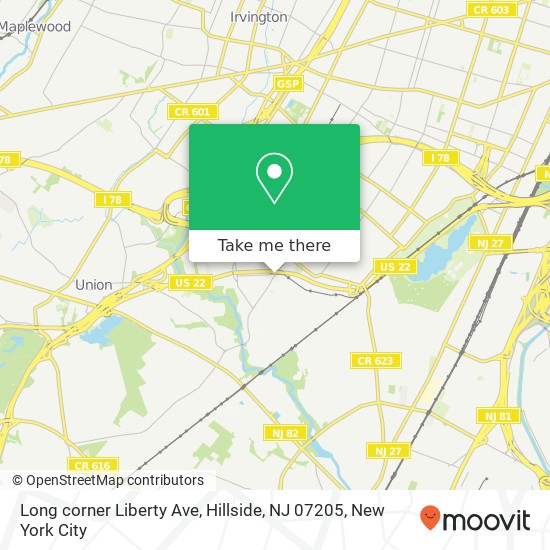 Mapa de Long corner Liberty Ave, Hillside, NJ 07205