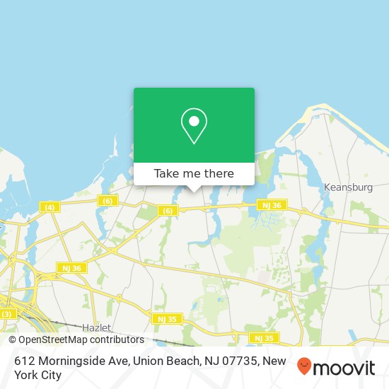 Mapa de 612 Morningside Ave, Union Beach, NJ 07735