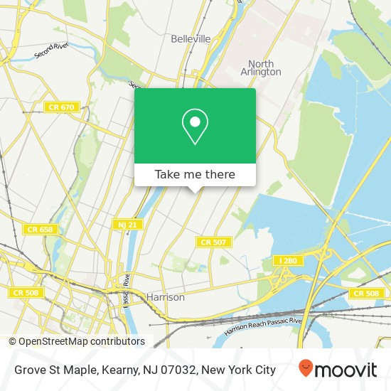 Mapa de Grove St Maple, Kearny, NJ 07032