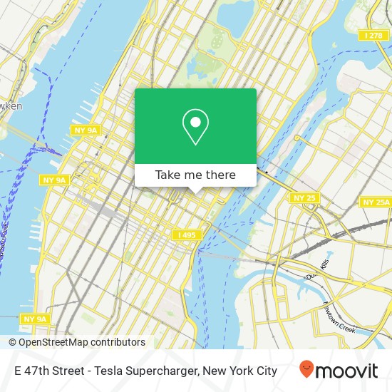 E 47th Street - Tesla Supercharger map