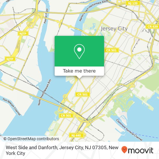 Mapa de West Side and Danforth, Jersey City, NJ 07305