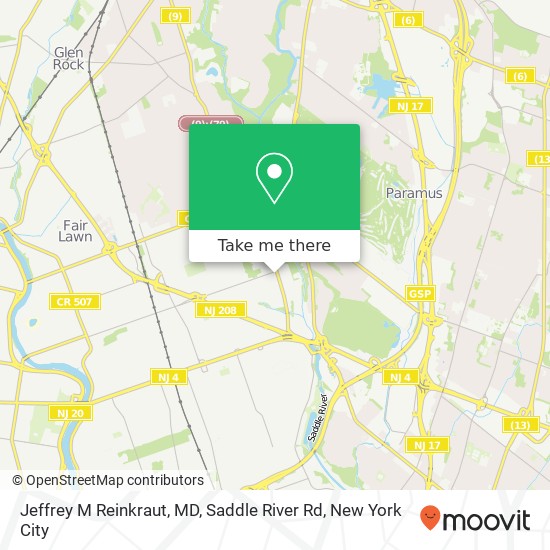 Jeffrey M Reinkraut, MD, Saddle River Rd map