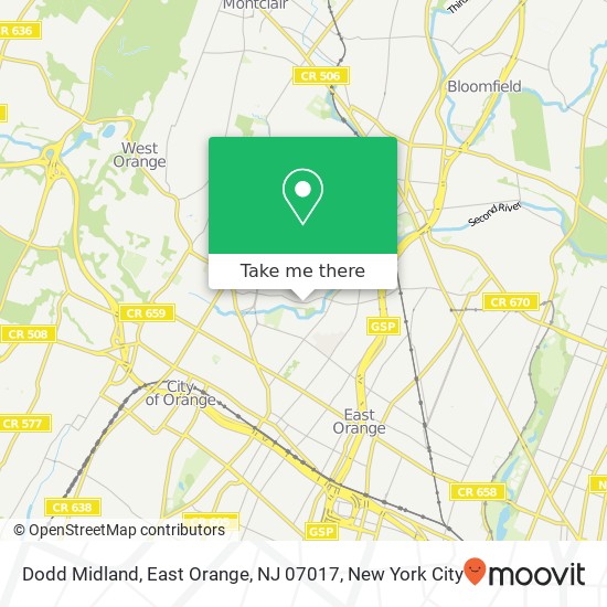Mapa de Dodd Midland, East Orange, NJ 07017