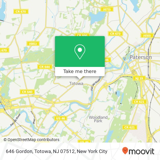 Mapa de 646 Gordon, Totowa, NJ 07512