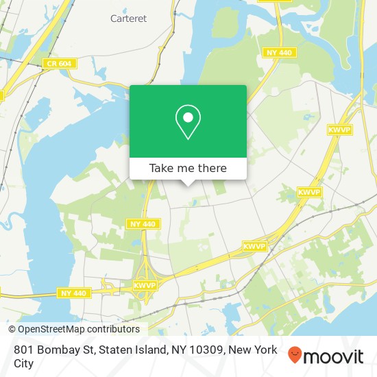 Mapa de 801 Bombay St, Staten Island, NY 10309