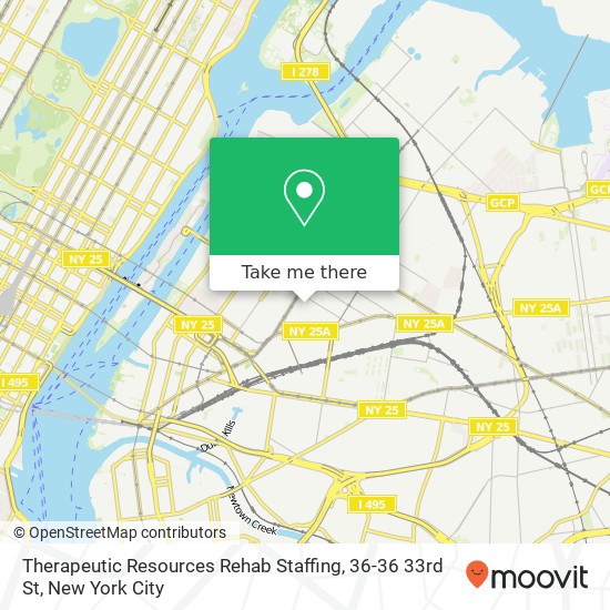 Mapa de Therapeutic Resources Rehab Staffing, 36-36 33rd St