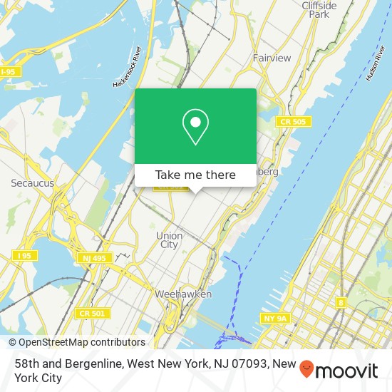 Mapa de 58th and Bergenline, West New York, NJ 07093