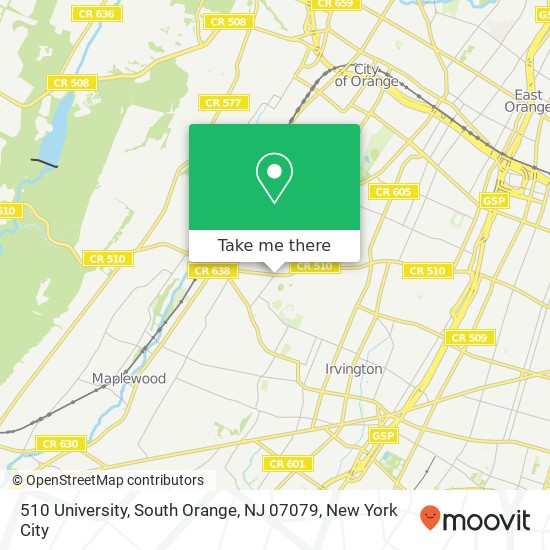 Mapa de 510 University, South Orange, NJ 07079