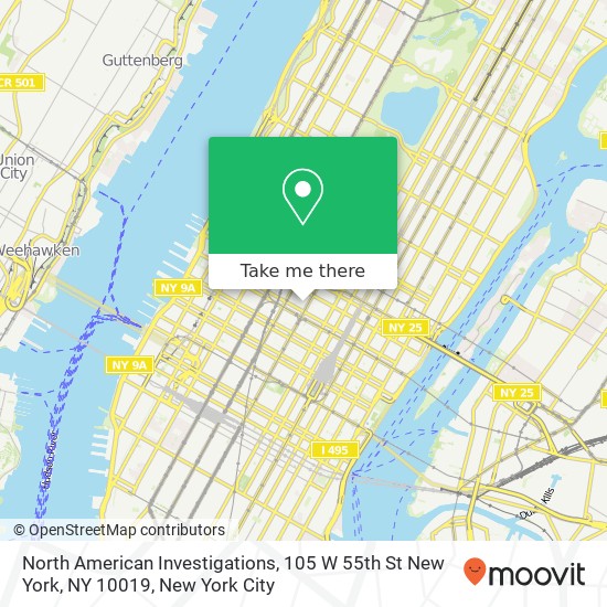 Mapa de North American Investigations, 105 W 55th St New York, NY 10019