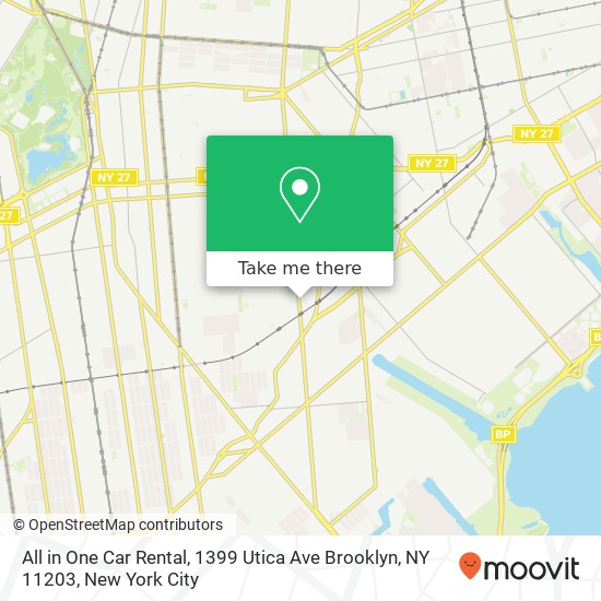 Mapa de All in One Car Rental, 1399 Utica Ave Brooklyn, NY 11203