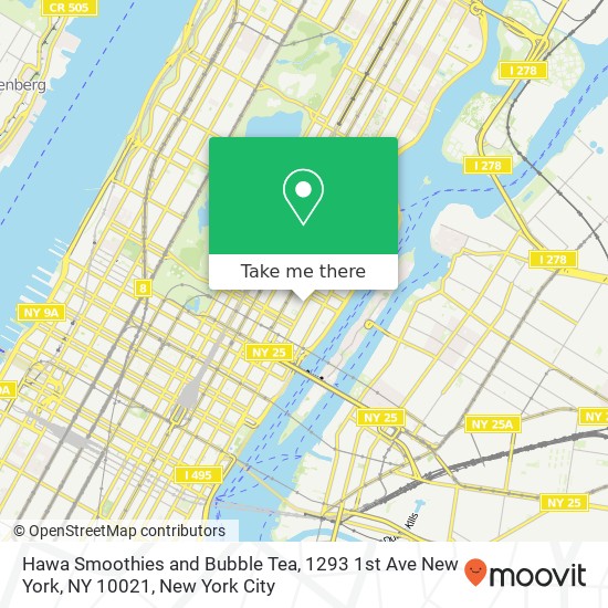 Hawa Smoothies and Bubble Tea, 1293 1st Ave New York, NY 10021 map