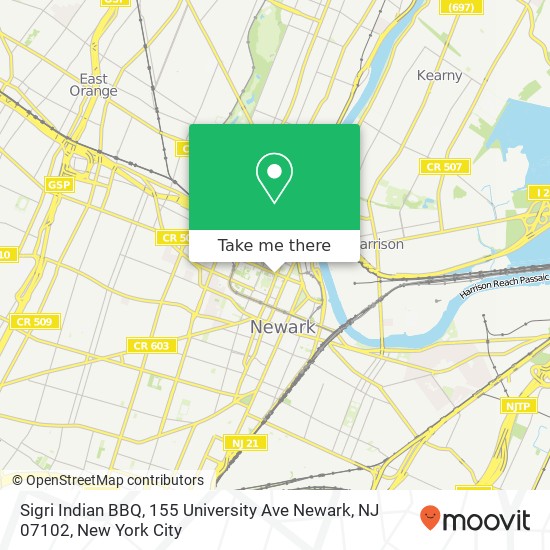 Mapa de Sigri Indian BBQ, 155 University Ave Newark, NJ 07102