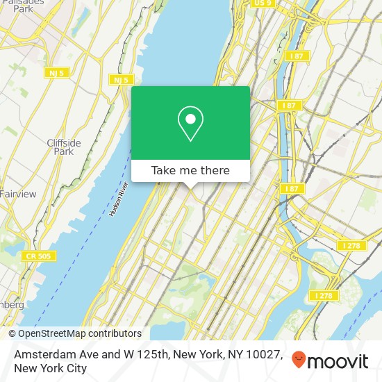 Mapa de Amsterdam Ave and W 125th, New York, NY 10027