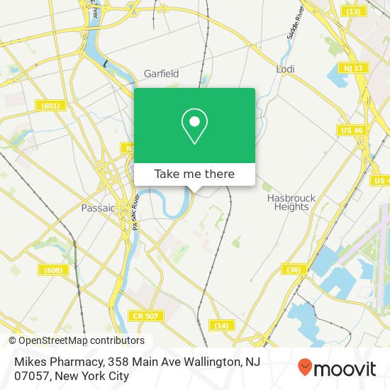 Mapa de Mikes Pharmacy, 358 Main Ave Wallington, NJ 07057